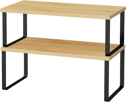 Miniatura 8 de OGEMXU Organizador de estantes de gabinete, estante de encimera de cocina grande de 15.7 pulgadas, juego de 2 organizadores de despensa de cocina