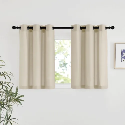 Miniatura 193 de NICETOWN Cortinas de lino natural con textura de lino para dormitorio, mezcla de lino rústica con ojales en la parte superior, semitransparentes