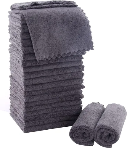 MOONQUEEN Juego de 24 toallas ultrasuaves de alta calidad, 12 x 12 pulgadas, secado rápido, ropa de baño de terciopelo coral altamente absorbente,