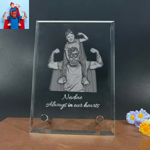 Foto de cristal 2D, marco de boda de cristal personalizado de marcos de fotos de recuerdo, cristal rectangular grabado, regalos personalizados de