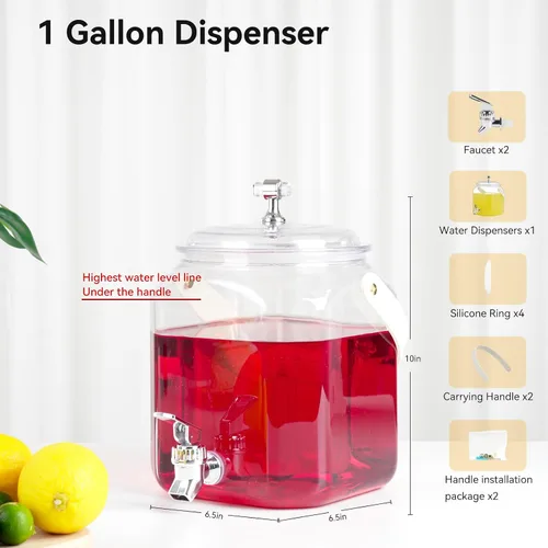 Miniatura 2 de Dispensador de bebidas de 1 galón, dispensador de jugos a prueba de fugas, dispensador de limonada de plástico sellado con tapas antioxidantes