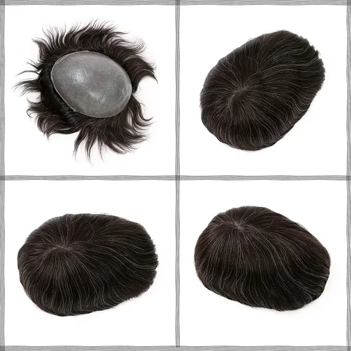 Miniatura 3 de Toupee de piel fina suave de 0.002 in PU 10x8 pulgadas reemplazo de cabello para hombres postizo 100% europeo piezas de cabello humano para hombre