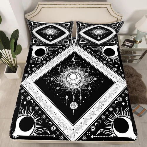 Miniatura 37 de Erosebridal Southwestern - Sábanas de cama bohemias aztecas, tamaño individual, sábanas hippie de cachemira, ropa de cama de estilo exótico, funda