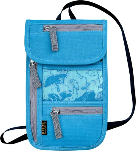 Miniatura 7 de Cartera de viaje para el cuello, soporte con bloqueo RFID para pasaporte con correa ajustable para hombres y mujeres para mantener efectivo