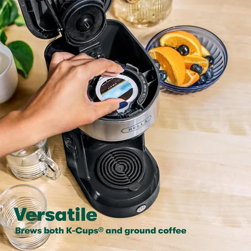 Miniatura 4 de Máquina de café BELLA de doble preparación para una sola porción, prepara tanto Kcup como café molido, capacidad grande de 14 onzas, fácil de un
