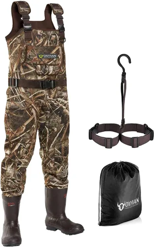 Miniatura 6 de Vadeadores para caza de pato con botas de goma aisladas de 600G, neopreno con camuflaje Realtree MAX-7, vadeadores de pesca hasta el pecho