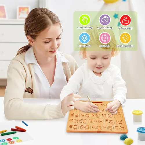 Miniatura 5 de TanFans - Tabla de trazado del alfabeto de madera, juguete educativo Montessori para preescolar, desarrollo de habilidades motoras finas, aprende a