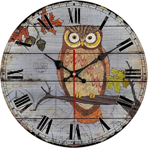 YeYo Reloj de pared de búho hecho de madera, funciona con pilas, decoración del hogar, reloj silencioso de campo francés pintado estilo retro para