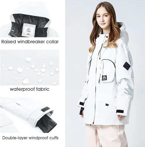 Miniatura 2 de Chaqueta de esquí impermeable para mujer, abrigo de nieve cálido de invierno, chaqueta de snowboard con capucha
