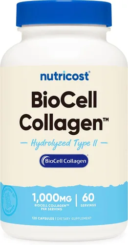 Nutricost BioCell Colágeno (1,000 mg) 120 cápsulas - Suplemento de colágeno hidrolizado tipo II, sin OMG, sin gluten, 60 porciones