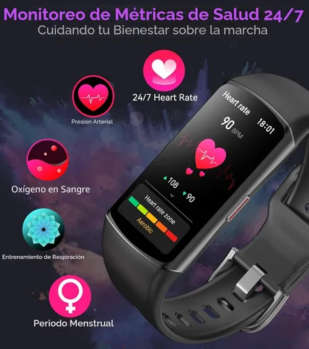 Miniatura 4 de Reloj inteligente Monitor de actividad física con monitor de frecuencia cardíaca 24/7, oxígeno en sangre, presión arterial, seguimiento del sueño