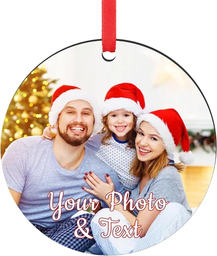 Miniatura 44 de Paquete de 4 adornos de Navidad personalizados 2025 de cerámica personalizada con foto y texto para decoración de árbol de Navidad, primera Navidad