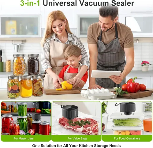 Miniatura 7 de Electric Mason Jar Vacuum Sealer Kit, Automatic Jar Sealer for Wide and Regular Mouth Mason Jars, Portable Cordless Vacuum Sealer for Canning and