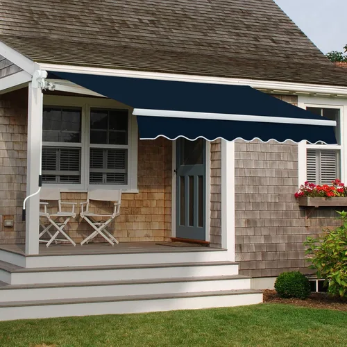 Diensweek serie P100 Toldo retráctil manual de grado comercial, calidad 100% de poliéster de 9.88 oz para ventana, puerta, patio o terraza, Azul