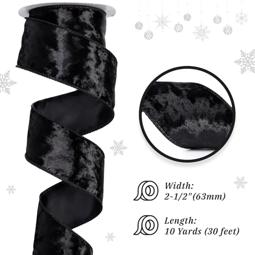 Miniatura 2 de MAYREEL Cinta de terciopelo negro triturado de 2.5 pulgadas, cinta gruesa con alambre para decoraciones de Navidad, envolver regalos, coronas