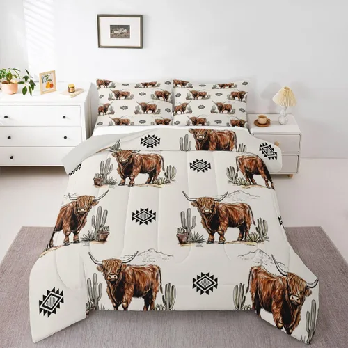 Miniatura 24 de Juego de ropa de cama de vaca de las tierras altas, edredón de ganado de las tierras altas, juego de edredón rosa floral de vaca occidental, juego