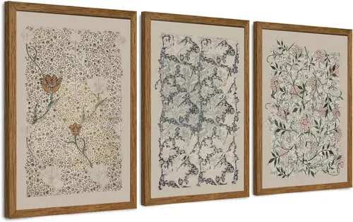 Miniatura 11 de Krtoni 3 piezas de arte de pared vintage enmarcadas de William Morris, impresiones de lienzo floral abstracto neutro, rústico, bohemio, flores