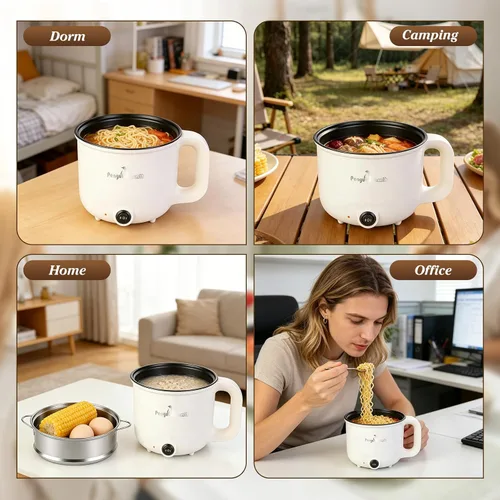 Miniatura 9 de Hot Pot Electric with Steamer, Rapid Noodles Cooker, 1.8L Portable Ceramic Inner Electric Hot Pot, Mini Pot for Egg, Ramen, Dumpling, Soup, Electric