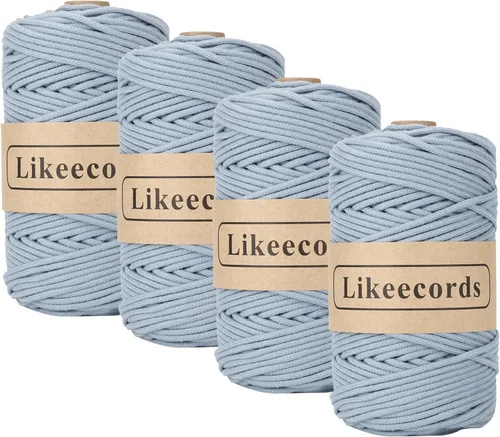 Miniatura 22 de Cordón de Algodón Trenzado 3mm x 109 yardas - Cuerda de Macramé Colorida para Manualidades, Ganchos, Colgantes de Pared - 100% Algodón Natural