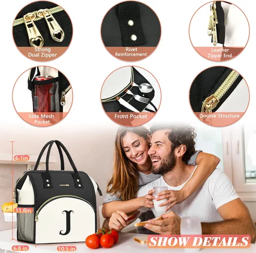 Miniatura 5 de Bolsa de almuerzo personalizada para mujer, elegante, reutilizable, aislada, con iniciales, para amiga, grande, de apertura ancha, resistente al
