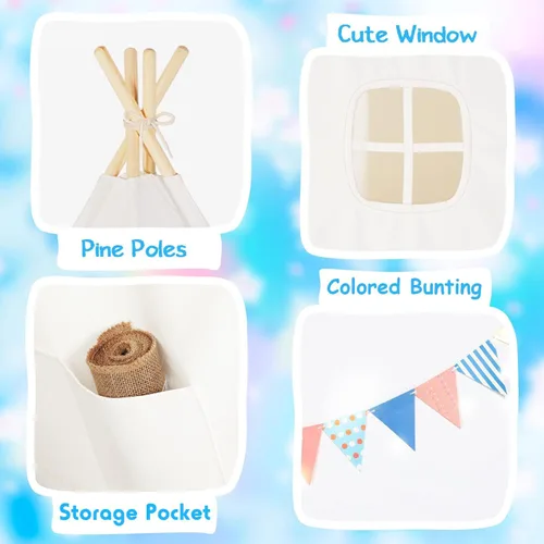 Miniatura 7 de Tienda de campaña tipi Sumerice para niños con funda de transporte, tienda de campaña plegable para niñas, juguete de casa de juegos, regalo