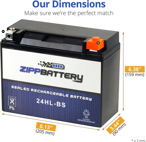 Miniatura 2 de ZIPPBATTERY 24HL-BS Reemplazo de batería de 12 V 27 Ah sin mantenimiento para ATV, motocicleta, motos acuáticas, scooter, UTV y más, terminal