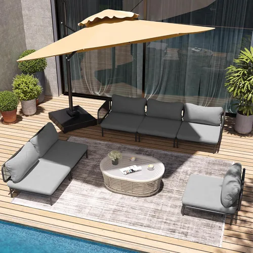 Miniatura 10 de Juego de muebles de patio, muebles de patio al aire libre, sofá seccional de metal de gran tamaño, juego de conversación de 4 asientos con cojín