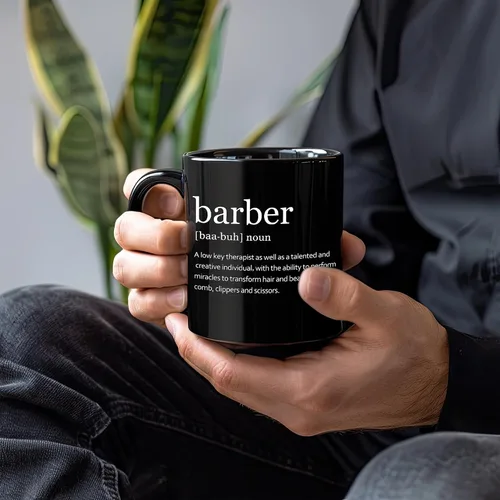 Miniatura 5 de Taza de café de regalo de barbero, regalos de peluquero para mujeres y hombres, el mejor regalo para barberos, regalo de barbero, taza de café negra