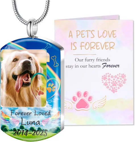 Miniatura 25 de Fanery Sue Collar personalizado para cenizas de mascotas para perros y gatos, foto y texto personalizados, regalo de condolencia, regalo de cremación