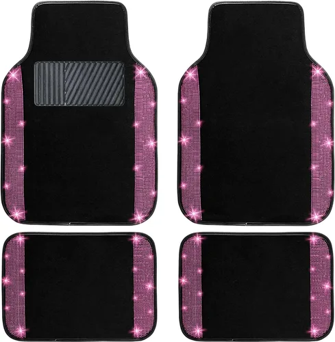 Miniatura 18 de NBTEPEM Juego completo de alfombrillas brillantes para piso de automóvil y funda para volante, ajuste universal para la mayoría de los automóviles