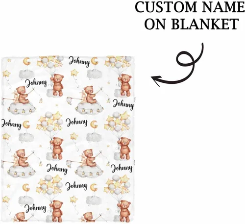 Miniatura 5 de YESCUSTOM Manta de bebé personalizada con nombre para niñas y niños, manta de bebé personalizada con globo de estrella pequeña para niños recién