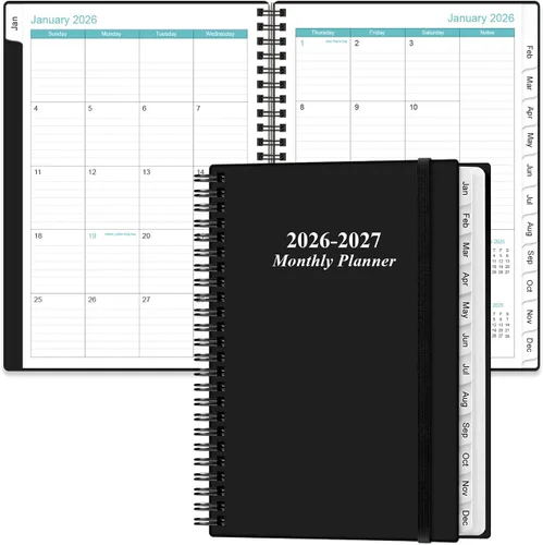 Miniatura 15 de Agenda mensual 2026-2027, enero 2026 a junio 2027, dos páginas por mes, calendario mensual de 18 con pestañas, bolsillo interior, 6.4 x 8.5 Negro