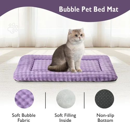 Miniatura 2 de Tapete de cama para mascotas, para gatos y perros pequeños, lavable y suave para mascotas, tapete para dormir con patrón de burbujas 3D, morado