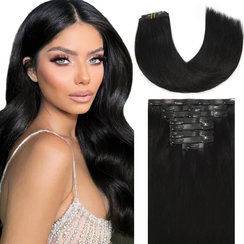 Miniatura 71 de Loxxy Extensiones de cabello humano con clip, sin costuras, 22 pulgadas, color marrón oscuro a castaño oscuro y marrón oscuro, 7 piezas