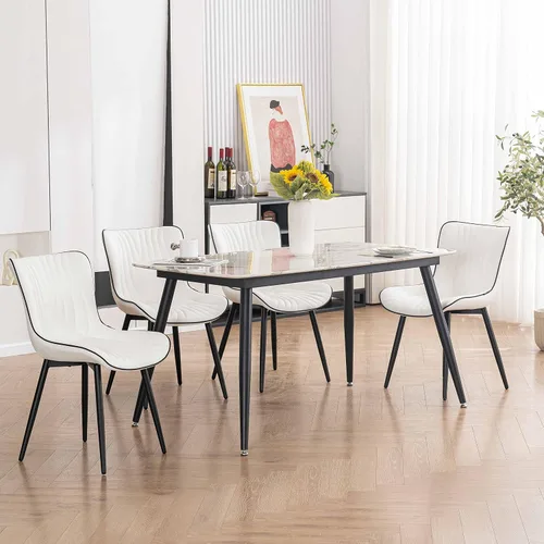 Miniatura 5 de YOUTASTE Juego de 2 sillas de comedor, modernas de mediados de siglo, tapizadas de piel sintética, con patas de metal negro, silla decorativa sin