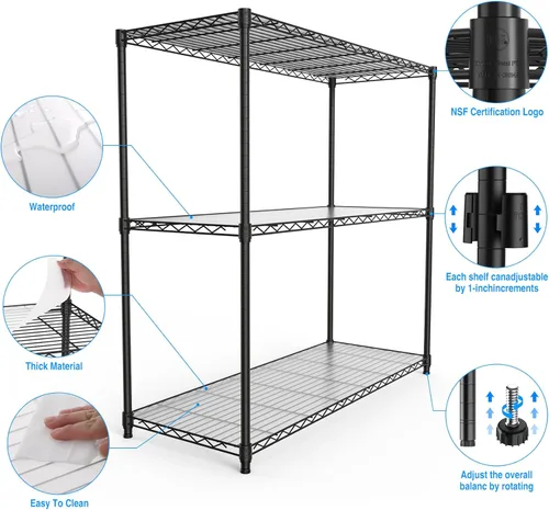 Miniatura 3 de pouseayar Estantería de alambre de metal NSF de 3 niveles, capacidad de 1050 libras, estante de almacenamiento ajustable resistente