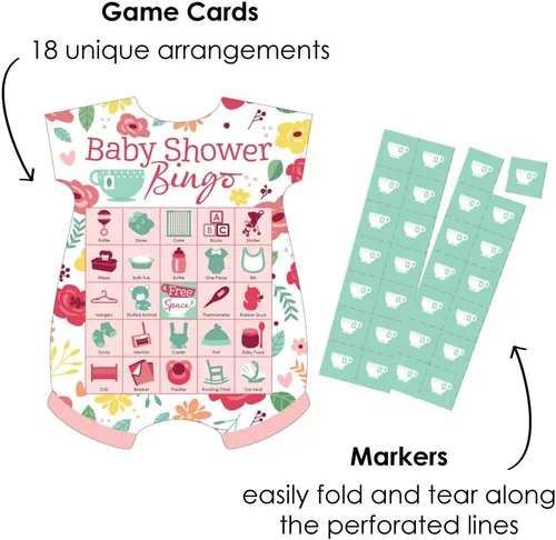 Miniatura 2 de Big Dot of Happiness Floral Let's Par-Tea - Juego de 18 tarjetas de bingo con imágenes y marcadores, fiesta de té de jardín, baby shower, juego