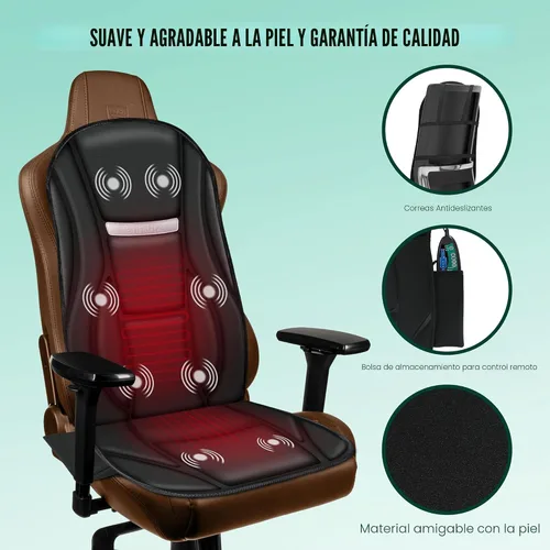 Miniatura 5 de Snailax Masajeador de espalda de vibración con calor, masajeador de asiento con 8 motores vibratorios y 5 modos, cojín masajeador de silla, Negro