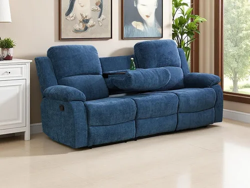 Miniatura 20 de Sofá reclinable manual moderno, sofá reclinable de cuero de 3 plazas, sofá reclinable de sala de estar, sofá con portavasos y mesa abatible