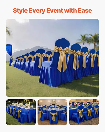 Miniatura 60 de VEVOR 150 fundas blancas para sillas de poliéster y elastano, fundas elásticas para bodas, fiestas, comedor, banquetes, sin pinzas, 150