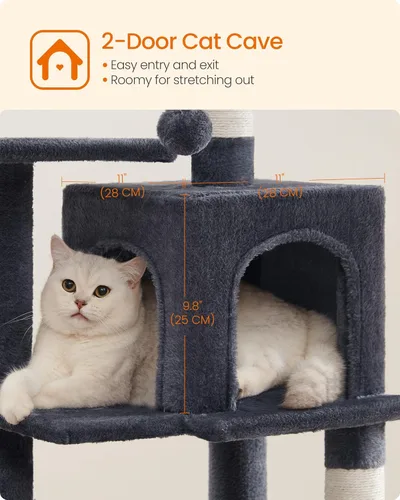 Miniatura 7 de Feandrea - Árbol para gatos de varios niveles para interiores, torre para gatos tipo condominio con 4 postes para rascar, 2 posaderos, hamaca y Gris