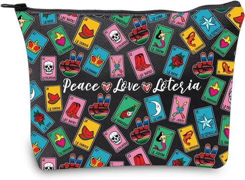 Miniatura 9 de JXGZSO Bolsa de lotería divertida bolsa de almacenamiento de bingo mexicano, regalo de lotería, paz, amor, lotería, bolsa de lona con cremallera