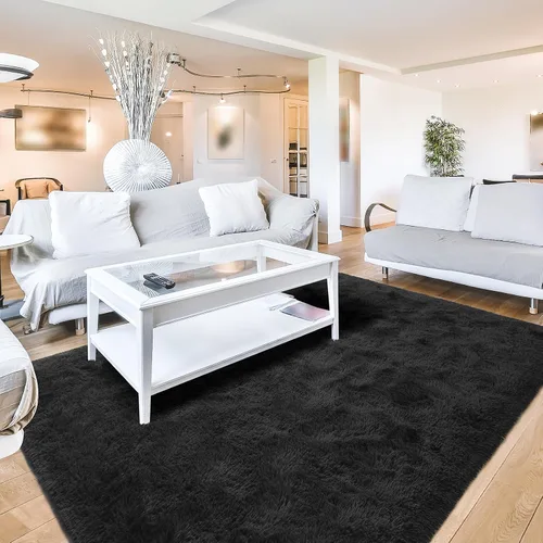 Miniatura 13 de Terrug Alfombra Corredor Negra Esponjosa para Dormitorio, 2x6 Pies Lindas Alfombras de Área de Pelo Largo para Pasillo, Alfombra de Felpa Suave