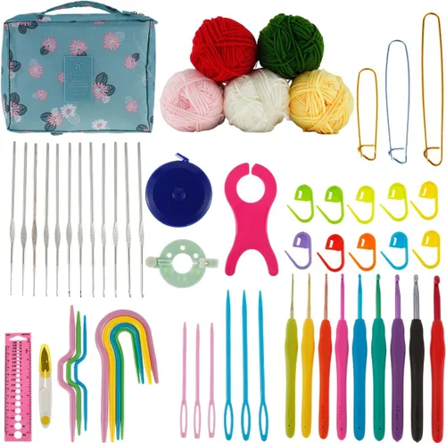 Miniatura 2 de Abizarch Kit de 59 piezas de ganchos de ganchillo para principiantes adultos, kit de inicio de tejer para adultos con mango ergonómico de agarre