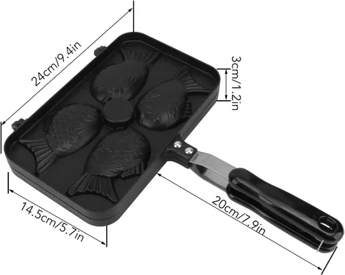 Miniatura 2 de Taiyaki - Máquina para hacer gofres, antiadherente con mango largo, mini molde para pasteles en forma de pez, 4 rejillas Taiyaki con forma de pez