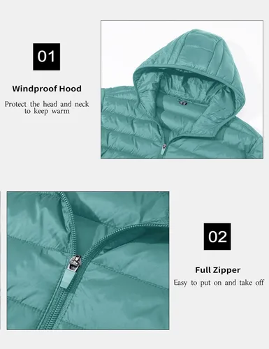 Miniatura 5 de MAGCOMSEN Chaqueta acolchada ligera con capucha para hombre, con cremallera completa, resistente al agua, acolchada, con forro