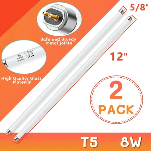 Miniatura 3 de 2 piezas T5 UVB de luz para reptiles 8W 10.0, bombilla UVA UVB para reptiles, tubo de lámpara UVB para reptiles para dragón barbudo, 12 pulgadas