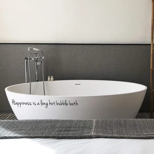 Calcomanía artística de vinilo para pared, la felicidad es un baño largo de burbujas calientes, 3 x 23 pulgadas, decoración moderna e ingeniosa para