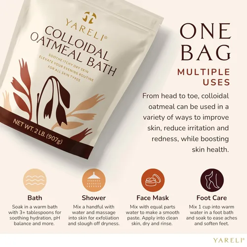 Miniatura 4 de YARELI Avena coloidal, 2 libras (32 onzas), polvo de baño para aliviar la picazón seca de la piel debido al eccema y la psoriasis, para adultos