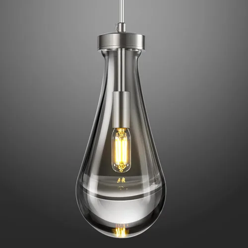 Miniatura 7 de Juego de 2 lámparas colgantes con forma de gota de lluvia, para isla de cocina, lámparas colgantes cromadas de cristal sólido transparente, Cromo